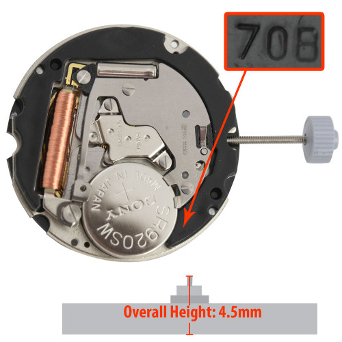 Harley Ronda 3 Hand Quartz Watch Movement HQ708-6 Date at 6:00 and