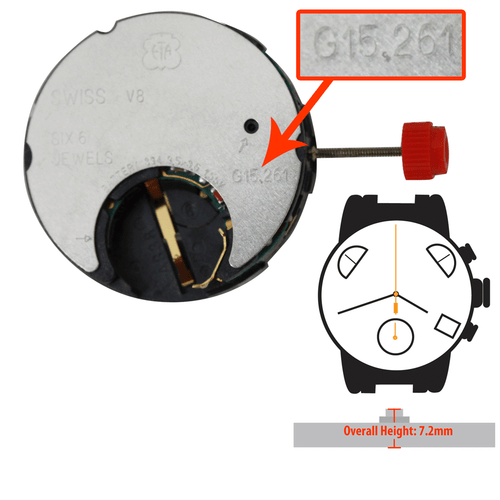 ETA Quartz Chrono Watch Movement G15.261 3 Hand 3 Small Sub