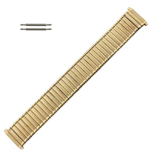 Yellow Gold Tone Expansion Metal Watchband with Expandable Ends To