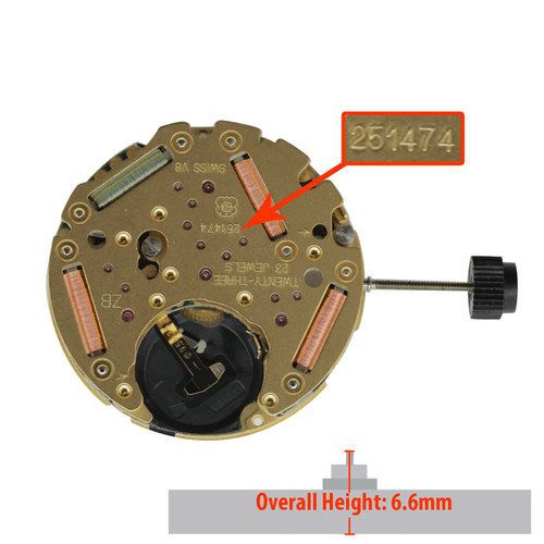 ETA Quartz Watch Movement 251.471-6 Date at 6:00 Overall Height 6.6mm
