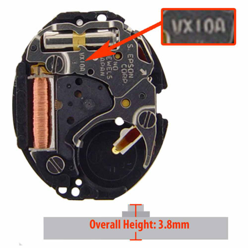 Hattori Japan 2 Hand Quartz Watch Movement VX10.2 Overall Height 3.8mm