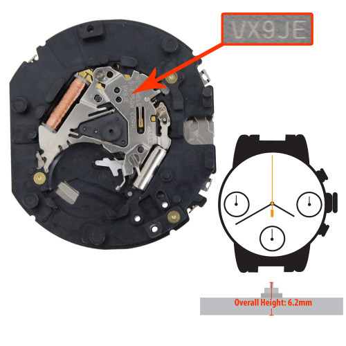 Hattori Japan Multifunction 6 Hand Quartz Watch Movement VX9J