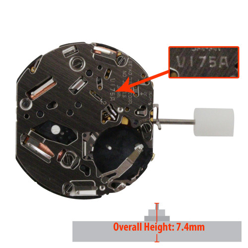 Genuine Seiko 3 Hand Chronograph Quartz Solar Watch Movement V175 Date at  3:00 Overall Height 