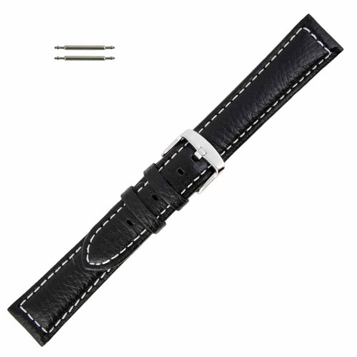 Extra Long 20MM Black Buffalo Chrono Leather Watch Band