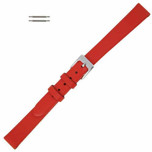 12mm Smooth Red Calf Leather Replacement Watch Band 7 Inch Length