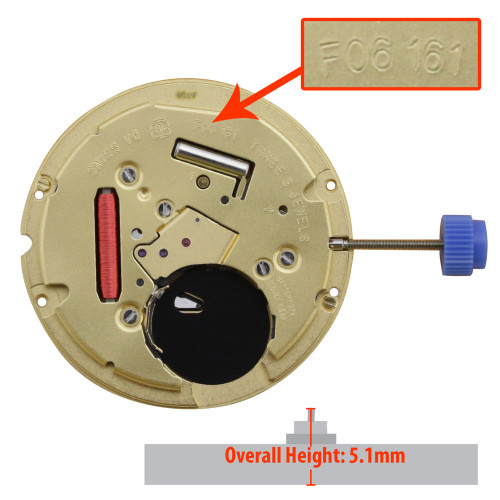 ETA 3 Hand Quartz Watch Movement F06.161 Big Date at 3:00 Overall