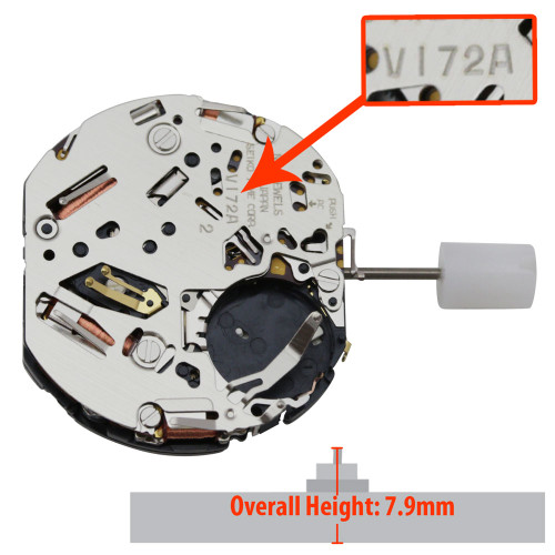 Genuine Seiko® 7 Hand Chronograph Quartz Solar Watch Movement V172 Date at  3:00 Overall Height 