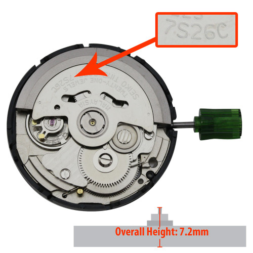 Genuine Seiko 3 Hand Automatic Watch Movement 7S26 Date at 3:00 Overall  Height 