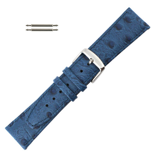 Ostrich Grain 22mm Blue Leather Watch Strap