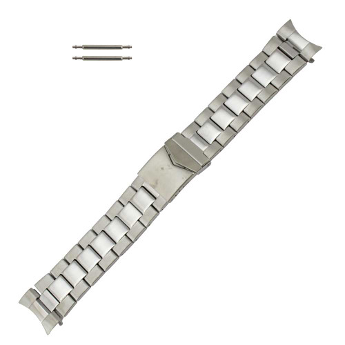 Black Accented and Silver Tone Stainless Steel Metal Watch Band 24