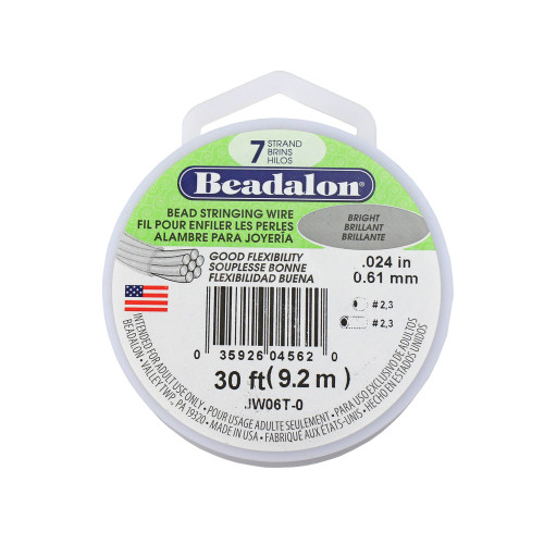 61-730-19-87 Beadalon Beading Wire, 19 Strand, 0.024, 100' Spool - Bright  Steel - Rings & Things