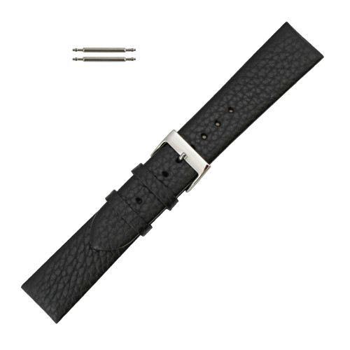 18mm Crushed Black Calfskin Leather Watchband 7 1/2 Inch Length