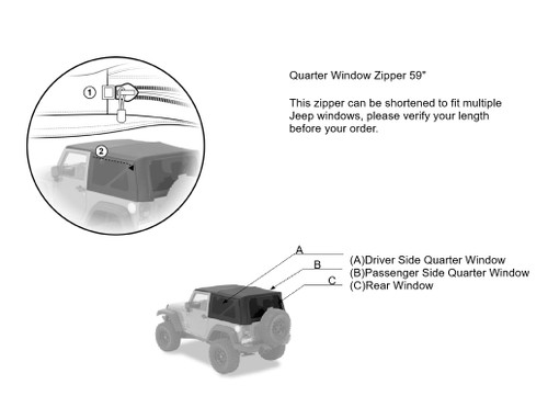Jeep Quarter Window Zipper Driver Side 1997-2018