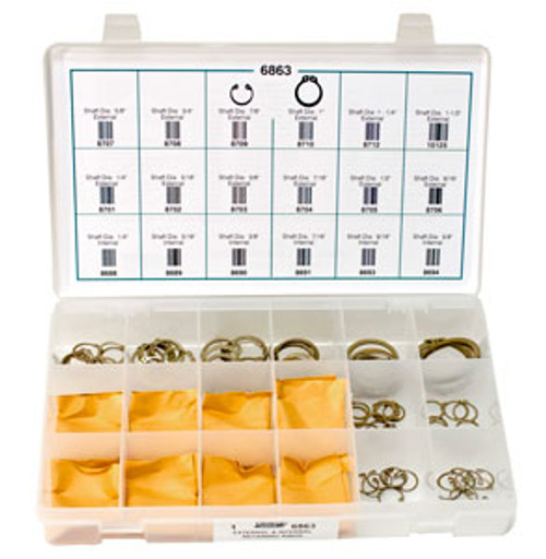 External & Internal Retaining Rings Quick Select Kit
Zinc Plated
151 Pieces
Click Next Image For Size Chart