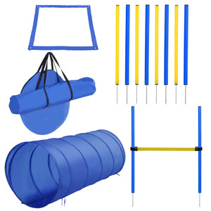 PawHut 4PC Obstacle Dog Agility Training Course with Jump Hurdle, Tunnel, Pause Box, Weave Poles and Carrying Bag, Backyard Competitive Equipment- Blue/Yellow