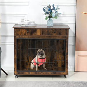 Dog Crate Furniture, Wooden Dog House, Decorative Dog Kennel with Drawer, Indoor Pet Crate End Table for Small Dog, Steel-Tube Dog Cage, Chew-Proof, Rustic Brown 31.7" L×23.2" W×33" H Dog Crate Furniture, Wooden Dog House, Decorative Dog Kennel with Drawer, Indoor Pet Crate End Table for Small Dog, Steel-Tube Dog Cage, Chew-Proof, Rustic Brown 31.7" L×23.2" W×33" H