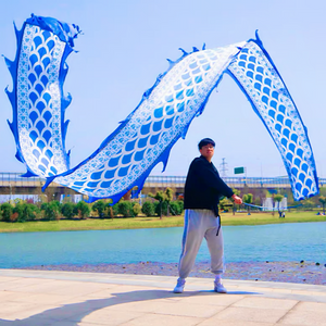 3D Colorful Dragon Silk-Like Flowy Spinning & Shaking Poi - Flinging The Dragon Spiral Practice Ribbon Streamer with Fiberglass Handsticks + Travel Bag!