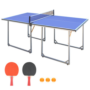 6ft Mid-Size Table Tennis Table Foldable & Portable Ping Pong Table Set for Indoor & Outdoor Games with Net, 2 Table Tennis Paddles and 3 Balls 6ft Mid-Size Table Tennis Table Foldable & Portable Ping Pong Table Set for Indoor & Outdoor Games with Net, 2 Table Tennis Paddles and 3 Balls