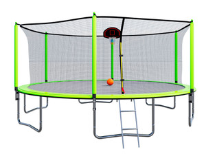 15FT Trampoline with Basketball Hoop Inflator and Ladder(Inner Safety Enclosure) Green 15FT Trampoline with Basketball Hoop Inflator and Ladder(Inner Safety Enclosure) Green