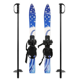 Snow Ski and Pole Set with Bindings 25.6" Ski Boards for Kids Age 2-4 Beginners, Blue Snow Ski and Pole Set with Bindings 25.6" Ski Boards for Kids Age 2-4 Beginners, Blue