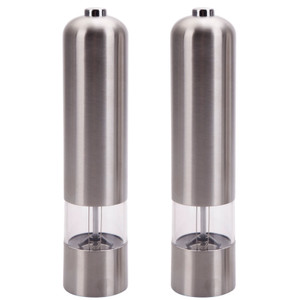 2pcs Stainless Steel Electric Automatic Pepper Mills Salt Grinder Silver 2pcs Stainless Steel Electric Automatic Pepper Mills Salt Grinder Silver