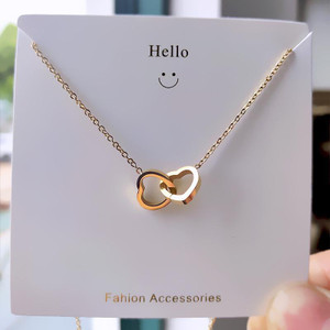 Korean version of 18k gold simple double ring love collarbone chain titanium steel does not lose color net red necklace niche ins jewelry wholesale Korean version of 18k gold simple double ring love collarbone chain titanium steel does not lose color net red necklace niche ins jewelry wholesale