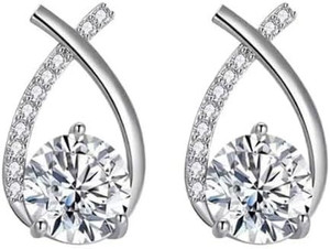 Women's Fashion Cross Silver Stud Earrings. New Designed 5mm 0.5 Carat Moissanite S925 Sterling Silver crossover Earrings for Women.Great Gift For Girls And Good For Formal Or Casual Occasions