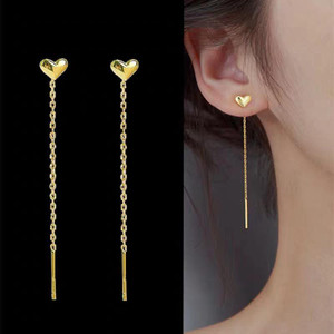 Niche show face thin ear chain titanium steel does not lose color solid heart line tassel peach heart wrapped gold heart long ear wire
