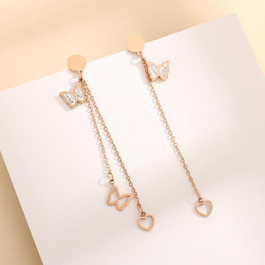 Rose gold butterfly diamond earrings female ladies tassel earrings earrings temperament simple titanium steel earrings wholesale Rose gold butterfly diamond earrings female ladies tassel earrings earrings temperament simple titanium steel earrings wholesale