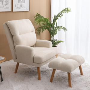 Accent Chair with Ottoman Set; Fabric Armchair with Wood Legs and Adjustable Backrest ; Mid Century Modern Comfy Lounge Chair for Living Room; Bedroom; Reading Room and Study Accent Chair with Ottoman Set; Fabric Armchair with Wood Legs and Adjustable Backrest ; Mid Century Modern Comfy Lounge Chair for Living Room; Bedroom; Reading Room and Study