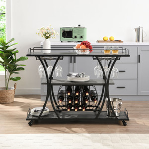 Industrial Bar Cart Kitchen Bar&Serving Cart for Home with Wheels 3 -Tier Storage Shelves Industrial Bar Cart Kitchen Bar&Serving Cart for Home with Wheels 3 -Tier Storage Shelves