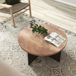 35 Inch Modern Retro Round Coffee Table for Living Room and Bedroom 35 Inch Modern Retro Round Coffee Table for Living Room and Bedroom