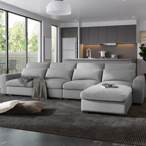 U_Style Modern Large L-Shape Feather Filled Sectional Sofa, Convertible Sofa Couch with Reversible Chaise for Living Room U_Style Modern Large L-Shape Feather Filled Sectional Sofa, Convertible Sofa Couch with Reversible Chaise for Living Room