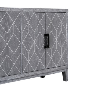 TREXM 4-door Retro Sideboard with Adjustable Shelves, Two Large Cabinet with Long Handle, for Living Room and Dining Room (Light Gray)