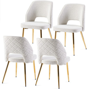 Off White Faux Fur Dinning Chairs with Metal Legs and Hollow Back Upholstered Dining Chairs Set of 4 Off White Faux Fur Dinning Chairs with Metal Legs and Hollow Back Upholstered Dining Chairs Set of 4