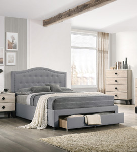 Light Grey Burlap Fabric 1pcs Twin Size Bed w Drawer Button Tufted Arch Design Headboard Storage FB Bedframe Bedroom Furniture Light Grey Burlap Fabric 1pcs Twin Size Bed w Drawer Button Tufted Arch Design Headboard Storage FB Bedframe Bedroom Furniture