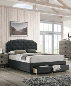Charcoal Burlap Fabric 1pc Twin Size Bed w Drawer Button Tufted Headboard Storage Bedframe Bedroom Furniture Charcoal Burlap Fabric 1pc Twin Size Bed w Drawer Button Tufted Headboard Storage Bedframe Bedroom Furniture