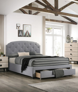 Light Grey Burlap Fabric 1pc Full Size Bed w Drawer Button Tufted Headboard Storage Bedframe Bedroom Furniture Light Grey Burlap Fabric 1pc Full Size Bed w Drawer Button Tufted Headboard Storage Bedframe Bedroom Furniture