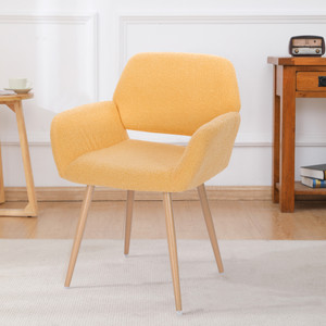 Teddy Fabric Upholstered Side Dining Chair with Metal Leg(Yellow teddy fabric+Beech Wooden Printing Leg),KD backrest Teddy Fabric Upholstered Side Dining Chair with Metal Leg(Yellow teddy fabric+Beech Wooden Printing Leg),KD backrest