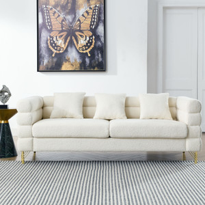 81 Inch Oversized 3 Seater Sectional Sofa, Living Room Comfort Fabric Sectional Sofa - Deep Seating Sectional Sofa, Soft Sitting with 3 Pillows for Living Room, Bedroom, etc., White teddy(Ivory) 81 Inch Oversized 3 Seater Sectional Sofa, Living Room Comfort Fabric Sectional Sofa - Deep Seating Sectional Sofa, Soft Sitting with 3 Pillows for Living Room, Bedroom, etc., White teddy(Ivory)