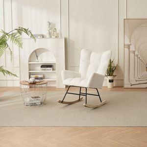 Rocking Chair Nursery, Solid Wood Legs Reading Chair with Teddy Fabric Upholstered , Nap Armchair for Living Rooms, Bedrooms, Offices, Best Gift,White Teddy fabric Rocking Chair Nursery, Solid Wood Legs Reading Chair with Teddy Fabric Upholstered , Nap Armchair for Living Rooms, Bedrooms, Offices, Best Gift,White Teddy fabric