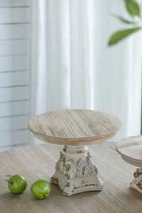 D10.5" x 7.5" Cake Stand, Wood Cake Plate with Magnesium Base