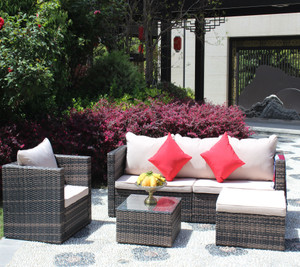 Rattan Patio Furniture Set Wicker Sofa Cushioned Sectional Furniture Set Garden Patio Sofa Set (4 Pieces, Brown) Rattan Patio Furniture Set Wicker Sofa Cushioned Sectional Furniture Set Garden Patio Sofa Set (4 Pieces, Brown)