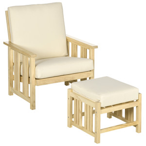 Outsunny Patio Furniture Set, Wood Outdoor Patio Chair with Ottoman, 2 Piece Cushioned Outdoor Lounge Chair, Sofa Chair with Footrest, Beige Outsunny Patio Furniture Set, Wood Outdoor Patio Chair with Ottoman, 2 Piece Cushioned Outdoor Lounge Chair, Sofa Chair with Footrest, Beige
