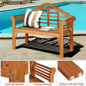 49 Inch Eucalyptus Wood Outdoor Folding Bench with Backrest Armrest for Patio Garden 49 Inch Eucalyptus Wood Outdoor Folding Bench with Backrest Armrest for Patio Garden