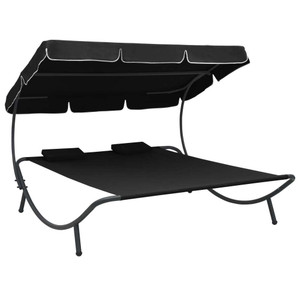 Patio Lounge Bed with Canopy and Pillows Black Patio Lounge Bed with Canopy and Pillows Black