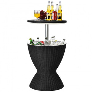 3 in 1 8 Gallon Patio Rattan Cooler Bar Table with Adjust Ice Bucket 3 in 1 8 Gallon Patio Rattan Cooler Bar Table with Adjust Ice Bucket