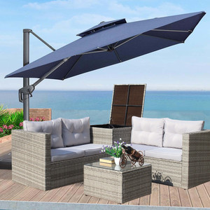 4 Piece Patio Sectional Wicker Rattan Outdoor Furniture Sofa Set with Storage Box Grey 4 Piece Patio Sectional Wicker Rattan Outdoor Furniture Sofa Set with Storage Box Grey