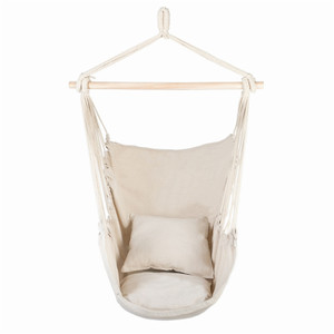 Hammock Chair Distinctive Cotton Canvas Hanging Rope Chair with Pillows Beige Hammock Chair Distinctive Cotton Canvas Hanging Rope Chair with Pillows Beige