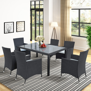 7-piece Outdoor Wicker Dining set - Dining table set for 7 - Patio Rattan Furniture Set with Beige Cushion 7-piece Outdoor Wicker Dining set - Dining table set for 7 - Patio Rattan Furniture Set with Beige Cushion
